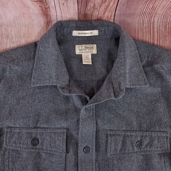 LL Bean Mens Size Large Regular Chamois Cloth Shirt Traditional Fit Gray 187923 - Picture 4 of 15